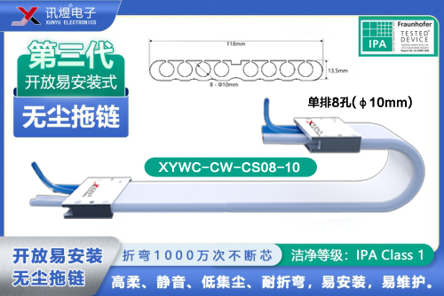 （5）蘇州訊煜電子,開(kāi)放易安裝式無(wú)塵拖鏈（3代）,XYWC-CW-CS08-10<br/>訊煜開(kāi)放易安裝式無(wú)塵拖鏈（第3代屏蔽款）_238
